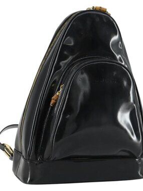 Authentic GUCCI Bamboo Shoulder Bag Enamel Black Gold